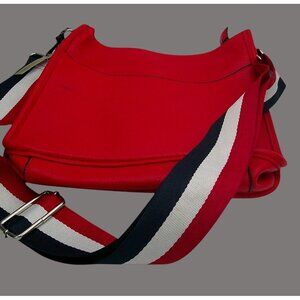 Coco + Carmen Red Vegan Leather Crossbody Bag - Striped Webbed Adjustable Strap
